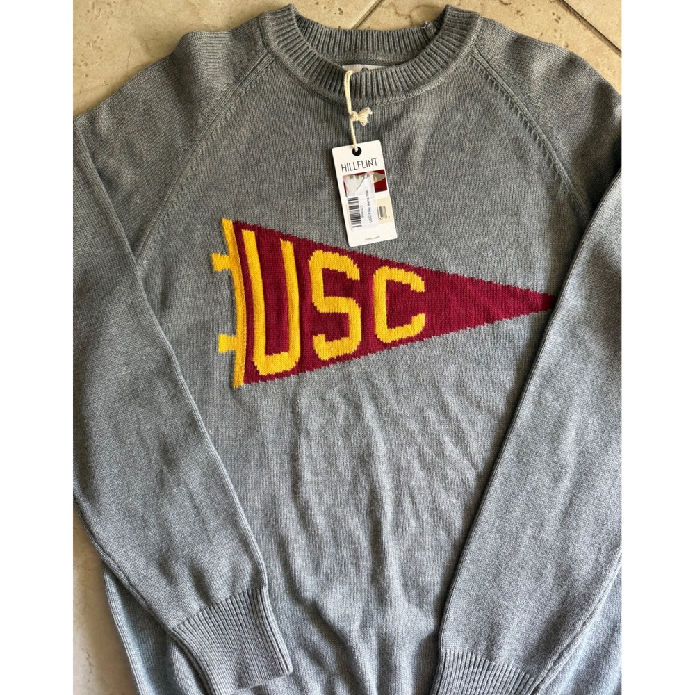 Hillflint USC Trojans Men Gray Cotton Blend Pennant Preppy Knit Sweater sz M NWT